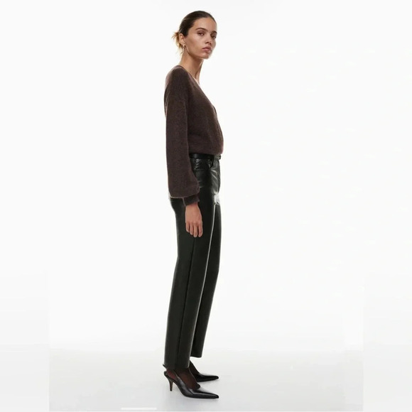 Aritzia Wilfred The Melina™ Black Vegan Leather Straight Leg Pants size 10 - Picture 3 of 6